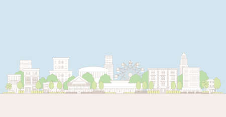 Vector illustration of urban landscape. Line drawing illustration.のイラスト素材