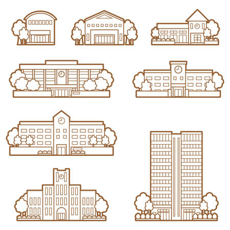 Illustration of the front of various buildings.のイラスト素材