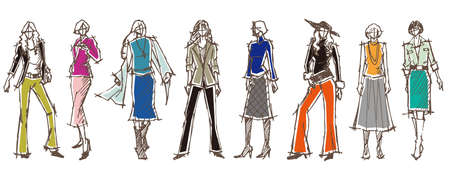 Female fashion illustration handwritten style.のイラスト素材
