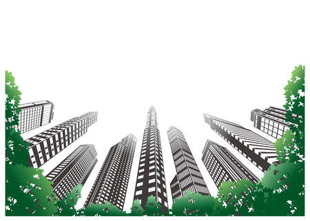 Illustration of urban landscape with skyscrapers.のイラスト素材