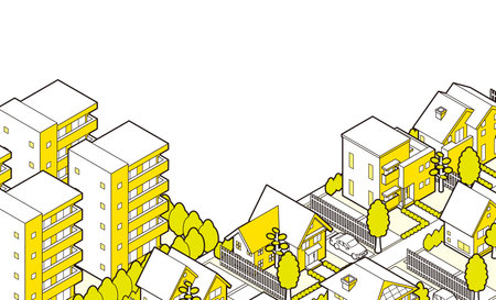 Cityscape with houses and trees. Vector illustration.のイラスト素材