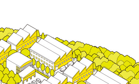 Cityscape with buildings and trees. Vector illustration of the city.のイラスト素材
