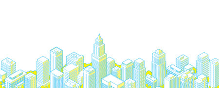 Cityscape with skyscrapers and buildings. Urban landscape. Vector illustration.のイラスト素材