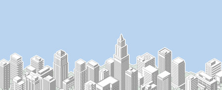 Cityscape with skyscrapers and buildings. Urban landscape. Vector illustration.のイラスト素材