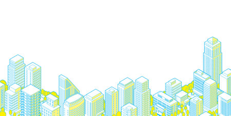 Cityscape with skyscrapers and buildings. Urban landscape. Vector illustration.のイラスト素材