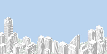 Cityscape with skyscrapers and buildings. Urban landscape. Vector illustration.のイラスト素材