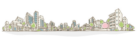 Cityscape illustration. Hand-drawn style.のイラスト素材