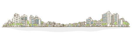 Cityscape illustration. Hand-drawn style.のイラスト素材