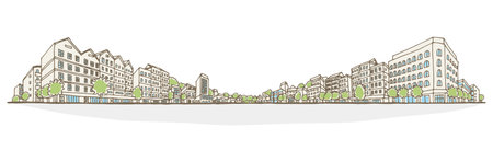Cityscape illustration. Hand-drawn style.のイラスト素材