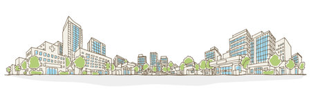 Cityscape illustration. Hand-drawn style.のイラスト素材