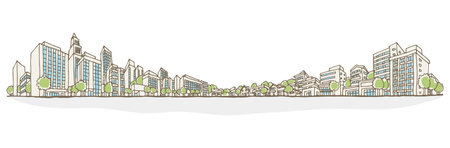 Cityscape illustration. Hand-drawn style.のイラスト素材