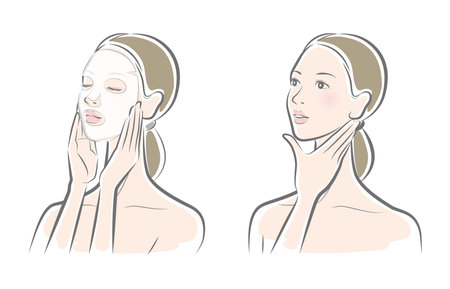 Vector illustration of a woman doing skin care.のイラスト素材