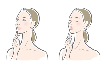 Vector illustration of a woman doing skin care.のイラスト素材