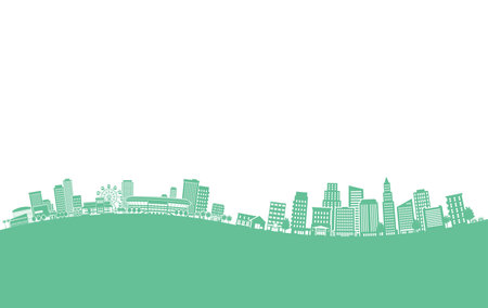 abstract green city background with buildings and skyscrapers, vector illustrationのイラスト素材