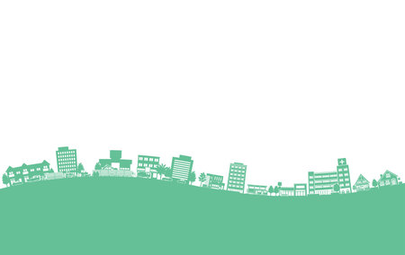 Cityscape vector background with copy space. Green cityscape background.のイラスト素材