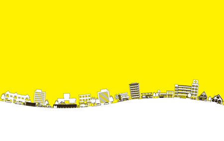 Cityscape on a yellow background with space for text. Vector illustration.のイラスト素材
