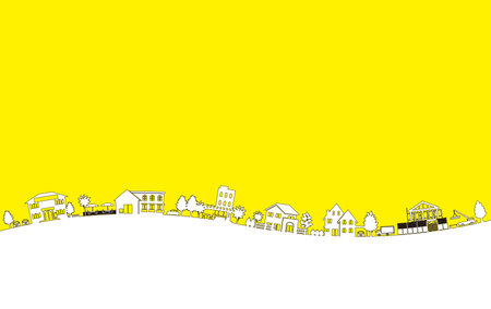 Cityscape with houses and trees on a yellow background. Vector illustration.のイラスト素材