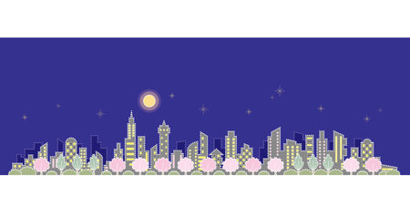 Cityscape at night. Vector illustration for your design. Cityscape.のイラスト素材