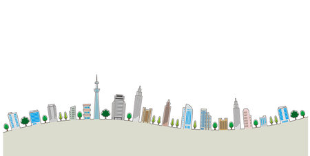 City skyline with skyscrapers, buildings and trees. Vector illustration.のイラスト素材