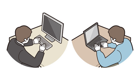 Illustration of a businessman working on a computer.のイラスト素材