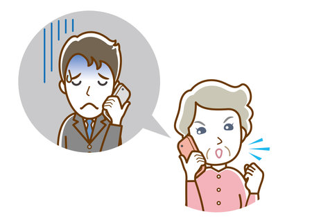 Illustration of an angry grandmother on the phone.のイラスト素材