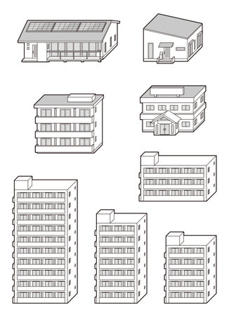 Vector illustration of a set of buildings. Vector illustration of a building.のイラスト素材