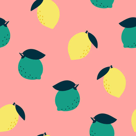 Seamless pattern with handdrawn lime and lemons Vector cute illustration