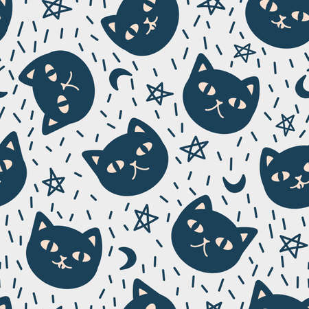 Seamless pattern with cuye cats. Vector illustration for design, fabric or wrapping paper.のイラスト素材