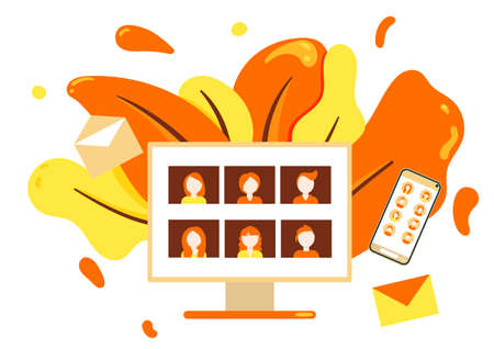 Online learning, conference concept at home. Modern vector illustration concepts for website and mobile website development.のイラスト素材