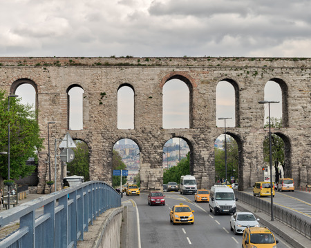 Istanbul, Turkey - April 21, 2017: Valens Aqueduct a Roman aqueduct which was the major water providing system of the Eastern Roman capital of Constantinople (Currently Istanbul)のeditorial素材