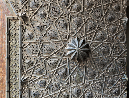 Ornaments of the bronze-plate ornate main gate of Manial Palace of Prince Mohammed Ali Tewfik,...