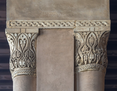 Close up of decorative column capitals at Ibn Tulun historic public mosque, Cairo, Egyptの写真素材