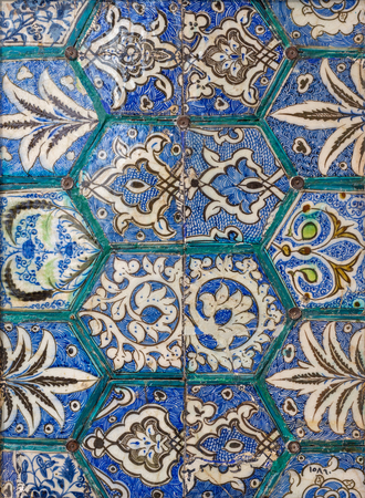 Mamluk era style glazed ceramic tiles decorated with floral ornamentations, Cairo, Egypt