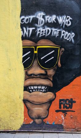 Istanbul, Turkey - April 18, 2017:  Wall with graffiti drawing near Istiklal Street