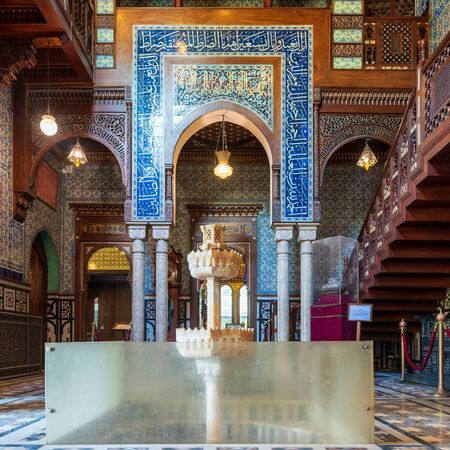 Cairo, Egypt- December 2 2017: Manial Palace of Prince Mohammed Ali. Main hall of the residence...
