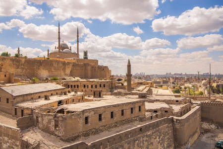 Day shot of Great Mosque of Muhammad Ali Pasha - Alabaster Mosque - located in the Citadel of Cairo in Egypt, commissioned by Muhammad Ali Pasha, one of the landmarks and tourist attractions of Cairoの写真素材