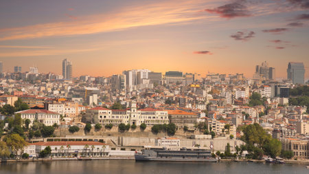 Istanbul city view from Pierre Loti Teleferik station overlooking Golden Horn, Eyup District,...