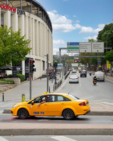 Istanbul, Turkey - August 31, 2022: Besiktas district: Kadirgalar Street, or Kadirgalar Caddesi, with Vodafone Park on the left sideのeditorial素材