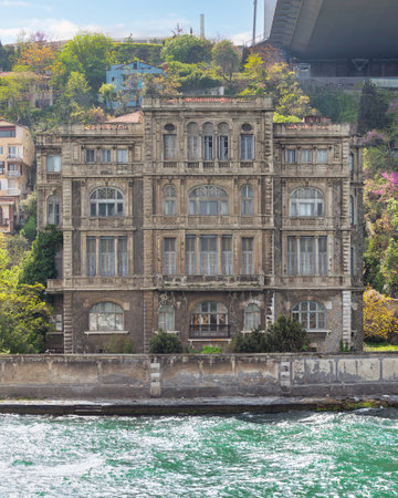 Zeki Pasa Yalisi, a traditional Turkish magnificent waterfront mansion on the shore of the Bosphorus Strait in Istanbul, Turkeyの写真素材