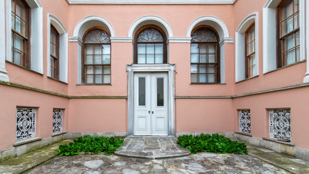 Exterior photograph of the Harem building situated within the courtyard of Dolmabahce Palace, Istanbul, Turkeyの写真素材