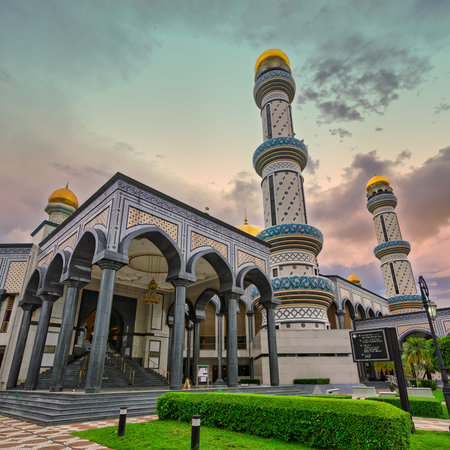 Jame Asr Hassanil Bolkiah Mosque, Bandar Seri Begawan, Brunei. Ornate Islamic architecture with...