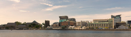 Bandar Seri Begawan, Brunei - February 24, 2025: City skyline from Brunei River, featuring Royal...