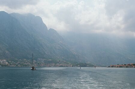 Beautiful Mediterranean landscape. Thunderclouds over Boka- Kotor Bay, Montenegro