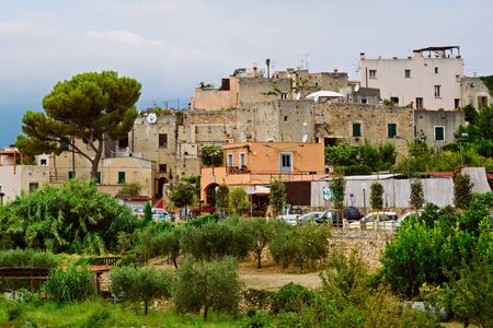 View of the famous medieval village of Borgio Verezzi, located in the Ligurian mountains above the Mediterranean Sea in Italyの写真素材