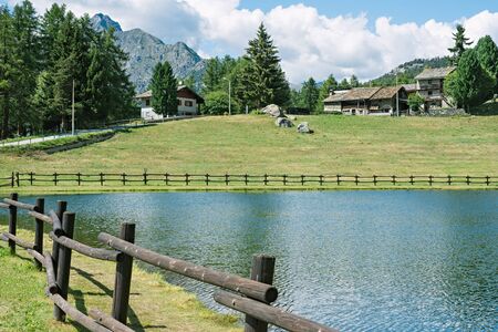 Sport fishing lake on the Col de Joux, a mountain pass from the Aosta Valley to the Ayas Valley. The...