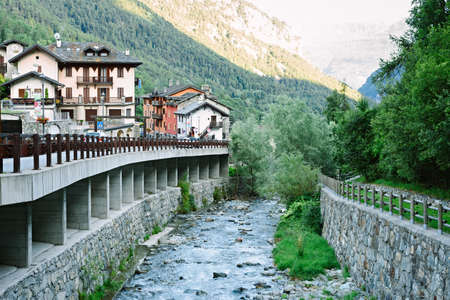 Grand Moulin, Italy- august, 2019: View of the mountain river in the Grand Moulins near the ski resort of Cervinia, Aosta Valley, Italyのeditorial素材