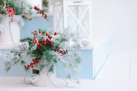 Christmas decoration with brunia and fir. Christmas spirit and moodの写真素材