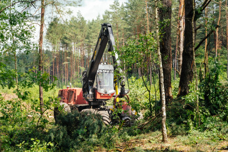 Sanitary cleaning of the forest. Tractor working in a forest. forestry and agricultureの写真素材