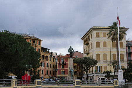 Bronze monument to the first king of a united Italy, Victor Emmanuel II, in a beautiful Italian city on the mediterranean coast: SANTA MARGHERITA LIGURE, ITALY - January 27, 2020のeditorial素材