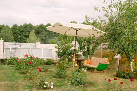 Summer in country house. Dacha. Active holidays in countryside